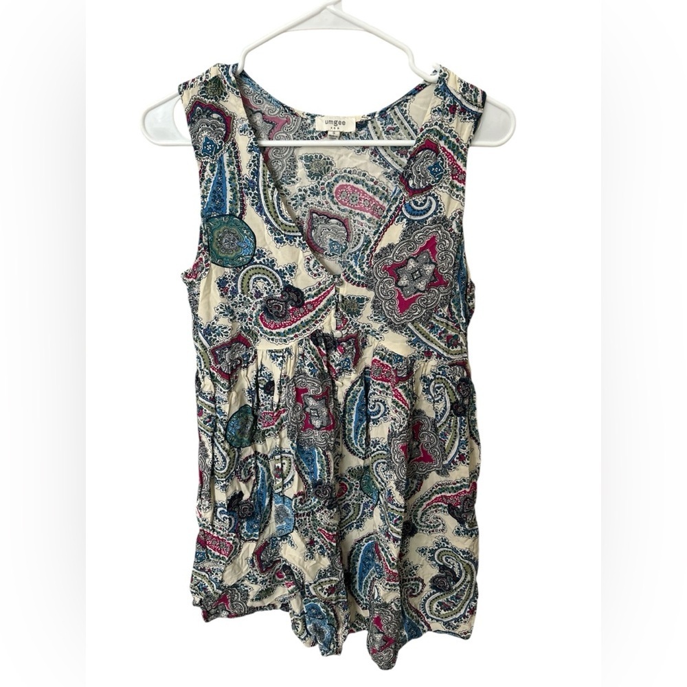Umgee Paisley Print Sleeveless Babydoll Dress Tunic Size Small Boho